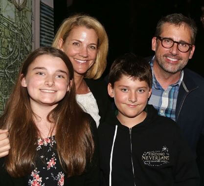Elisabeth Anne Carell with her parents Steve Carell and Nancy Carell and brother.